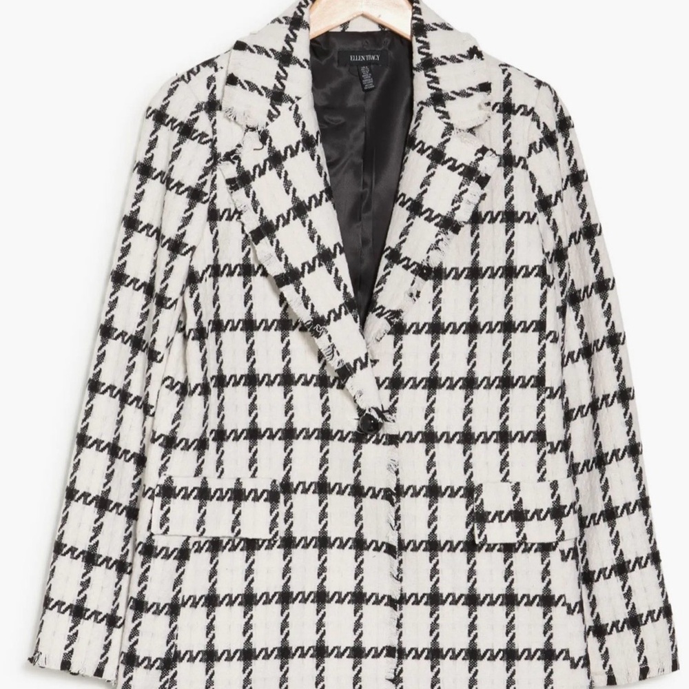 Ellen Tracy Windowpane Check Boucle Blazer